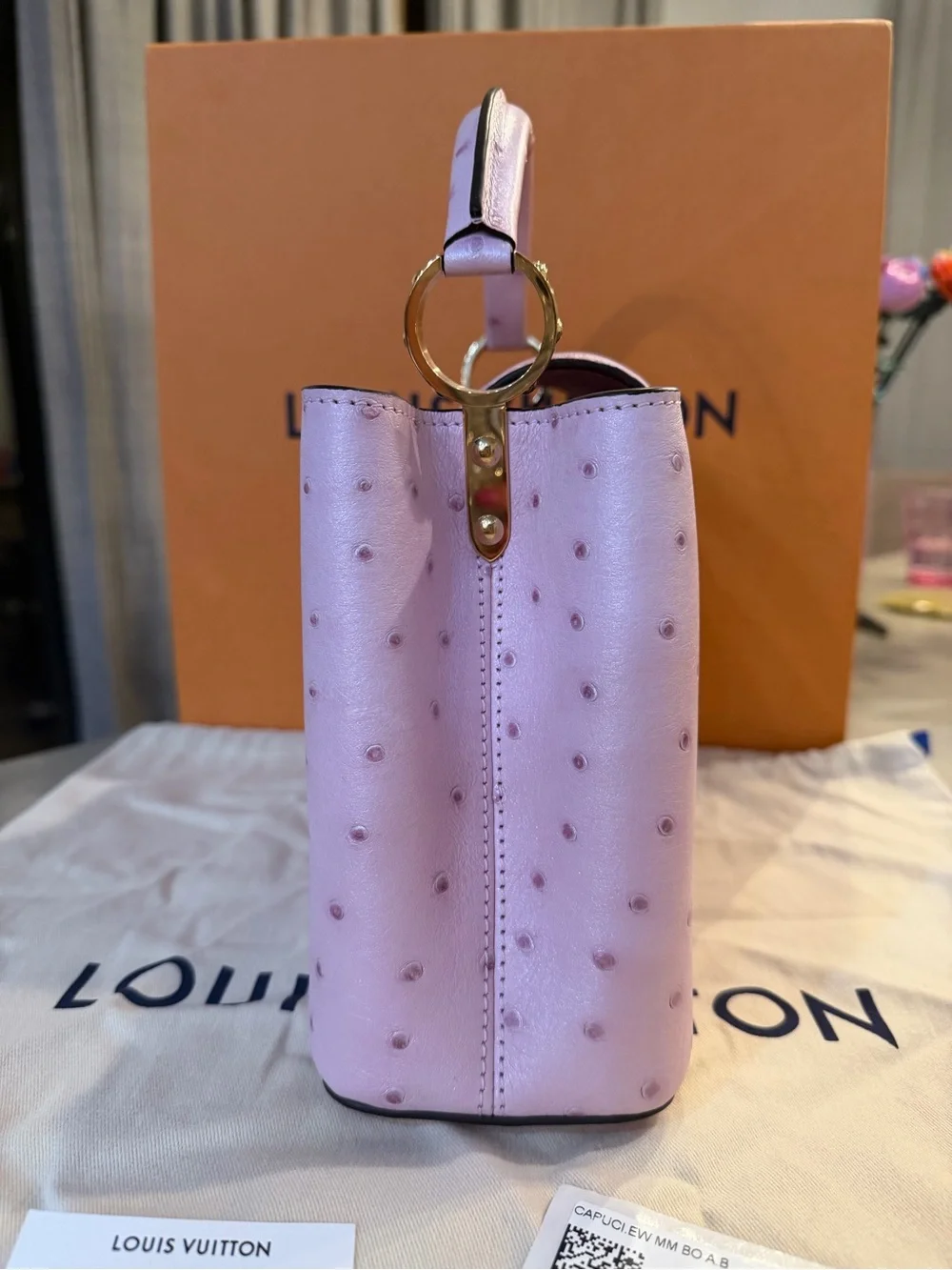 LOUIS VUITTON | ✨NEW✨ Capucines BB Exotic Ostrich Leather Bag in Rose Poudre